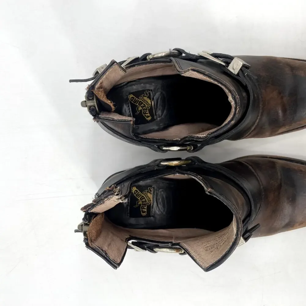Freebird Truce brown Leather Buckle Distressed Booties